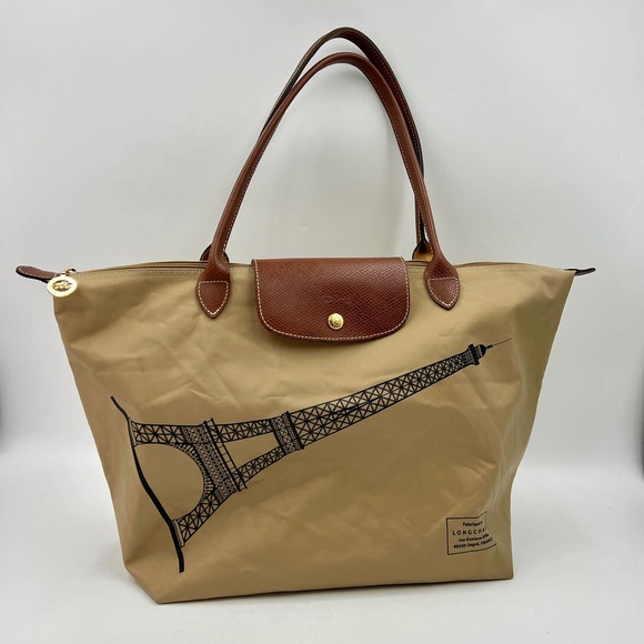 Longchamp Handbags - Longchamp Le Pliage Medium Long Tote Eiffel Tower Limted Edition Tan